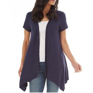 Hanky-Hem Crochet Back Short Sleeve Cardigan